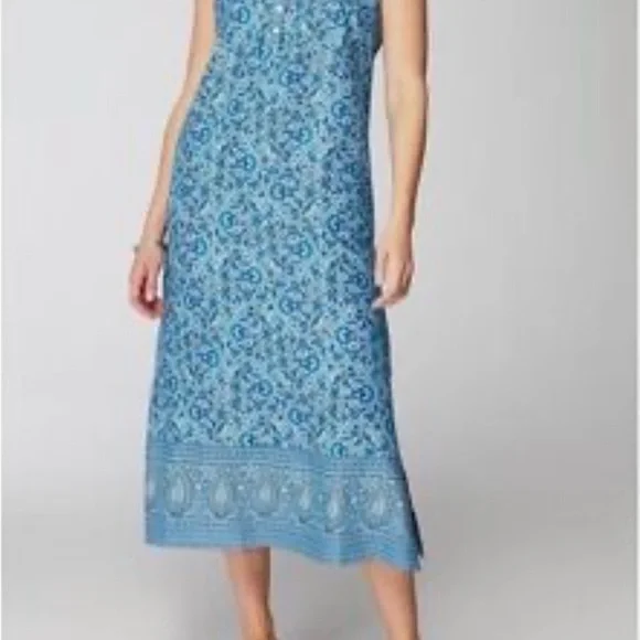 J. JILL Small Petite Sleeveless Blue Paisley Maxi Dress Floral Lined V-Neck - Picture 13 of 13